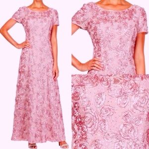 Alex Evenings Dress Blush Rose Rose Bouquet Maxi Gown Dress Blush Floral Dress